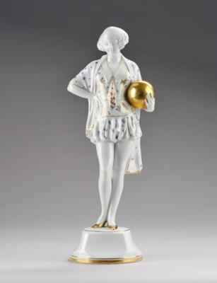 J. Meier, a lady with gold ball, designed in around 1920/35, executed by Pfeiffer & Löwenstein, Schlackenwerth - Secese a umění 20. století