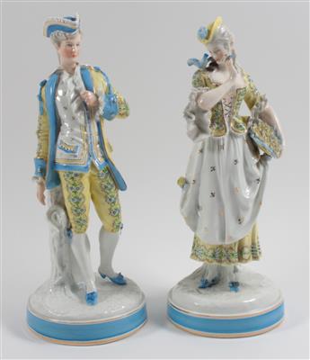 Dame mit Blumenkorb und Kavalier, - Antiquitäten