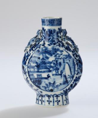 Kleine blau-weiße Mondflasche, China, späte Qing Dynastie, - Antiquitäten