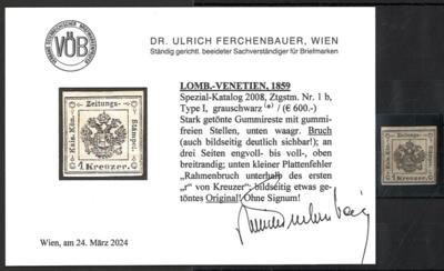 (*) - Lombardei - Zeitungsstempelm. Nr. 1b Type I grauschwarz mit div. Mgl. u. kl. Plattenfehler, - Briefmarken und Ansichtskarten