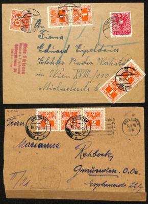 Poststück - Interess. Nachgebührenbelege Österr. der frühen Nachkriegszeit mit Adlerausg. 1945 bzw. Posthorn 1946, - Briefmarken und Ansichtskarten