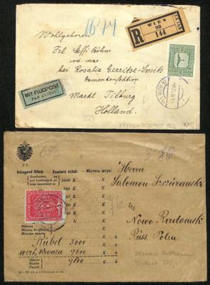 Poststück - Österr. Partie Briefe aus 1918/1937 - u.a. Wertbriefe, - Francobolli e cartoline