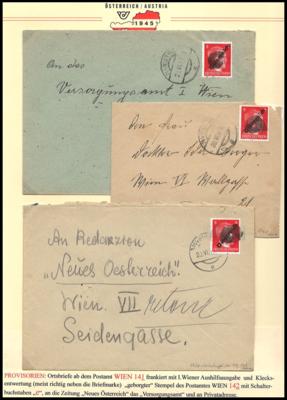 Poststück - Wien "über der Donau" ca. 25 Belege aus 1945 u.a. Stempelprovisorien, - Briefmarken und Ansichtskarten